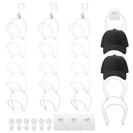 uxcell Hat Rack Hanger Holder Organizer, 15pack Baseball Cap Closet Display Hook, Over Door Wall Mounted Cap Holder for Wigs Scarves Handbags Towels Clothes Ties, White