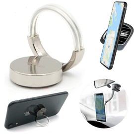 AirFly Phone Finger Ring Holder, 4 in 1, Universal Metal Phone Ring, Table Stand Kickstand, Car Vent Mount, Finger Grip Compatible All Smartphones (Gray Ring)
