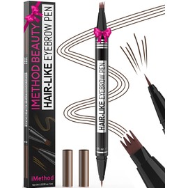 iMethod Microblading Eyebrow Pen - Eyebrow Pencil Magical 2-in-1 Dual-Ended Eye Brow Pencils for Women with 4-Fork-Tip & Precise Brush-Tip Create Natural Hair-Like Brows, Last All-Day, Dark Brown