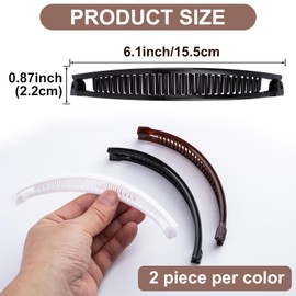 YALOJE 6pcs Banana Hair Clips for Women, Non-Slip Hair Claws with Double Combs, Vintage Hairpin Thick Long Curly Hair Styling Accessories for Daily, Party - Black, Brown, White (Smooth Edge)