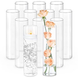 TBWIND 12Pcs Glass Cylinder Vases 12 Inch Tall Clear Vases for Centerpieces Wedding Decoration, Clear Glass Flower Vases Hurricane Floating Candle Holder for Party Table Home Decor