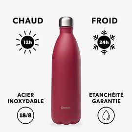 QWETCH Qwetch - Raspberry 1L Thermos Flask - Stainless Steel Bottle - 24 Hours Hot and Cold - Waterproof, BPA Free and Reusable