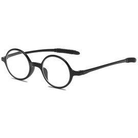 ABETOS Lesebrille Rund Klein Herren Damen Retro Lesebrillen TR90 Flexibel Leicht Vollrandbrille Mini Vintage Computer Sehhilfe Lesehilfe (Schwarz Glänzend+1.75)