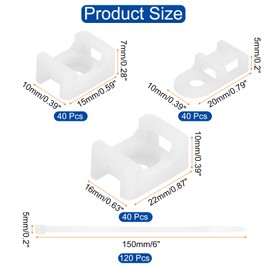 DMiotech 120Pcs Magnetic Zip Tie Mount with 6" Cable Zip Ties Multipurpose Adjustable Cable Tie Holder Set Organizer Holders Clamps for Cable Wire Tubing Sleeving Conduit,White