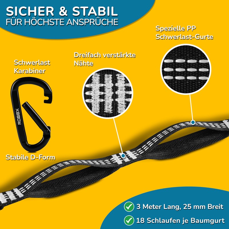 ROBBX® Hammock Mounting Set 300 x 2.5 cm Including Heavy