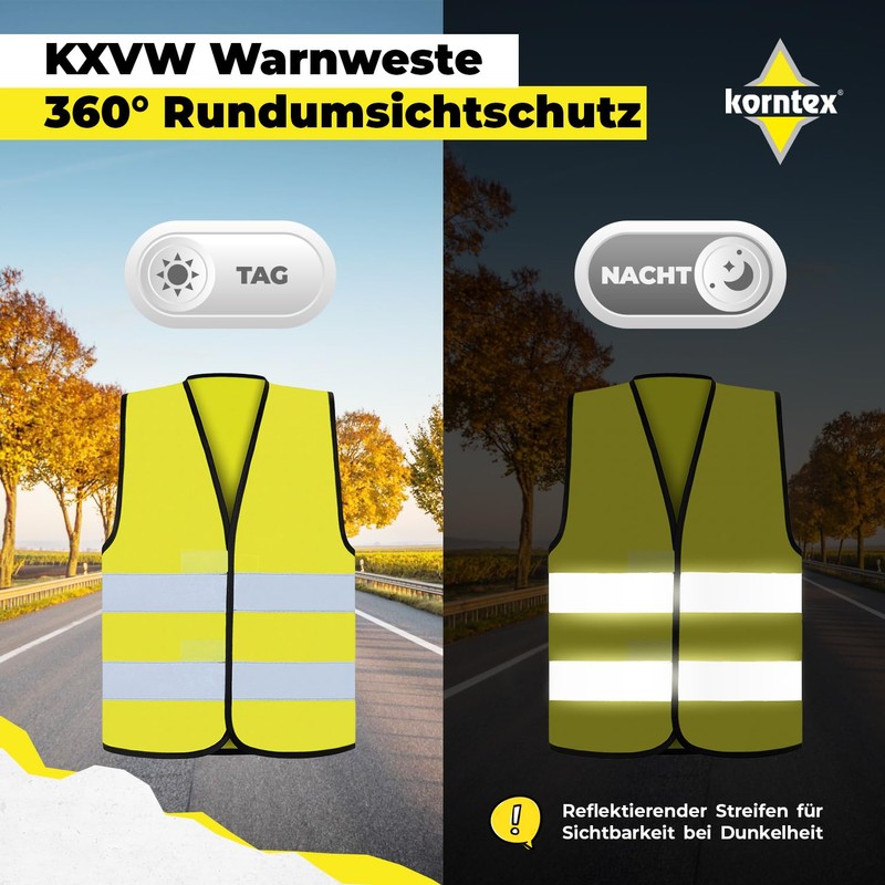 Korntex KXVWG7XL Standard High-Visibility Vest, Yellow, Black Trim, 7XL