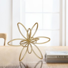 PUHOZN Gold Metal Sculpture Decoration Geometric Sphere Decor Modern Abstract Cube Figurine Ball Statue Centerpiece for Home Decor Accent Living Room Office Shelf Bookshelf Tabletop Decorative