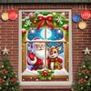 BlissYard Merry Christmas Banner Backdrop Santa Claus and Reindeer Window