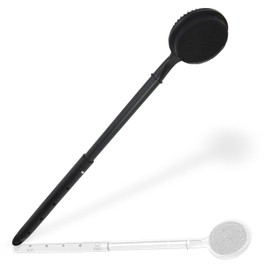 Dual-Sided Silicone Back Scrubber for Shower - Adjustable Long Handle (16.14"-23.43") - Shower Back Brush with Exfoliating & Massage Nubs - Perfect for Elderly, Disabled, Limited Arm Movement (Black)