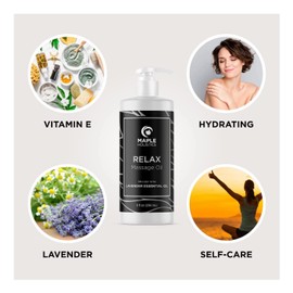 Lavender Massage Oil for Massage Therapy - Nourishing Full Body Massage Oil for Sore Muscles for Pro or Home Use with Moisturizing Coconut Oil and Lavender Essential Oil - Non Greasy or Staining