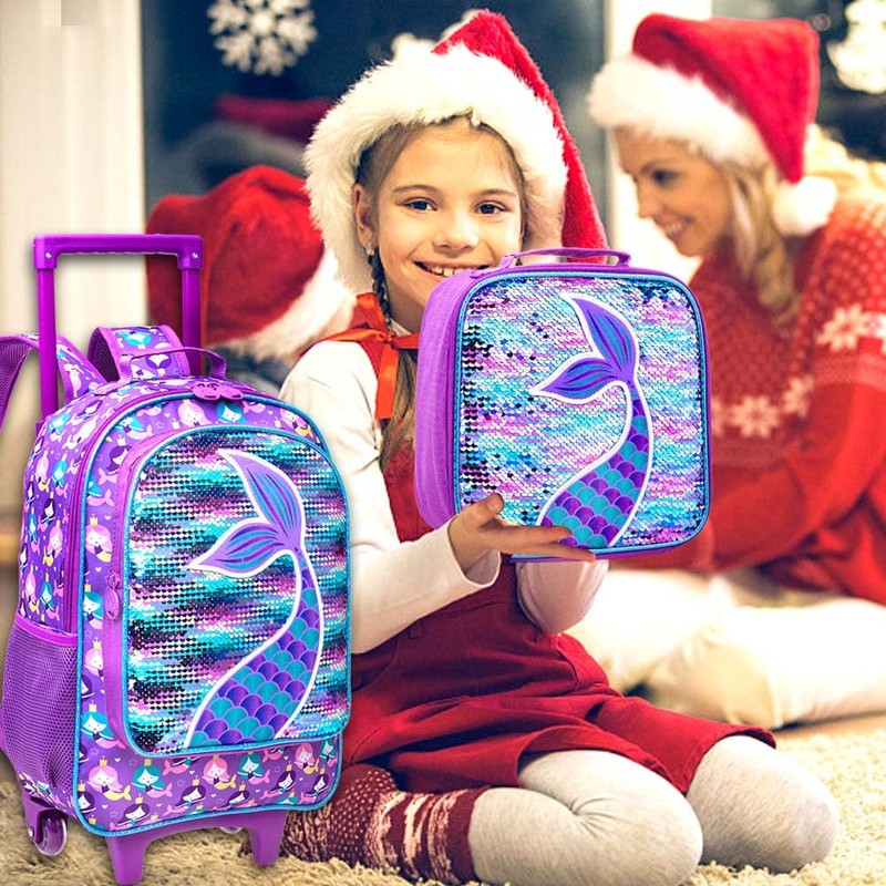 gxtvo Rolling Backpack for Girls, Roller Wheels Kids Bookbag -