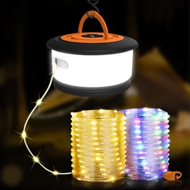 Camping String Lights,2 in 1 Upgraded 32.8FT Rechargeable Tent Lights String with 19 Lighting Modes,Quick Storage Camping Lights，Portable LED Lamp for Bedroom Yard Decor Christmas Camping Essentials