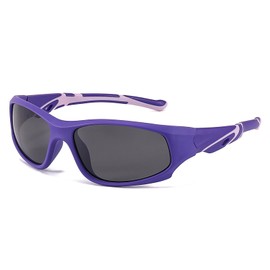 FLJMRAVER Kids Baseball Polarized Sunglasses Soft TR90 Flexible Youth Sports Sunglasses for Boys Girls Age 3-12, A4* Matte Purple/Grey, Medium