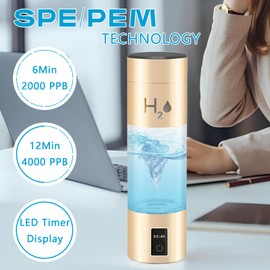 CHOUPIJIANG Hydrogen Water Bottle,4000 PPB to 6000 PPB Portable Hydrogen Water Ionizer Machine,270ml Ions Hydrogen Rich Water Health Cup for Travel,Home,Office,Gold