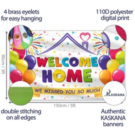 Welcome Home Banner (Welcome Back) - 5ft x 3ft with 4 Brass Holes - Vivid Digital Print - 110D Thick Polyester - Double Stitching for Baby Shower, Family Party