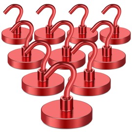 MIKEDE Magnetic Hooks Heavy Duty, 150LB Strong Magnet with Hook for Fridge, Super Neodymium Strength Industrial Hooks for Hanging, Magnetic Hanger for Toolbox, Cruise, Grill(Red,10 Pack)
