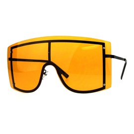 Extra Oversized Shield Robotic Futuristic Pop Color Sunglasses Black Orange