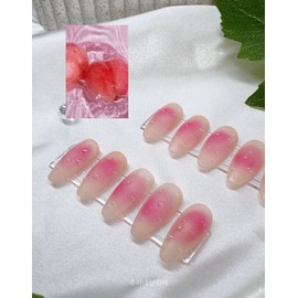 White peach syrup, peach pink matte cheek fruit nail - medium square / 백도 시럽, 피치 핑크 매트 무광 치크 과일 네일 - 미디엄 스퀘어