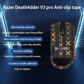 NOUKAJU Mouse Grip Tape Full Coverage for Razer DeathAdder V3 Pro, Mouse Anti Slip Grip Tape,Self-Adhesive PreCut Sweat-Resistant Professional Mice Upgrade Kit(Black&Gold)