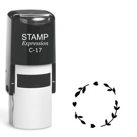 stampexpression - Leaves and Hearts in Circle Frame Self Inking Rubber Stamp - Black Ink (A-63288)