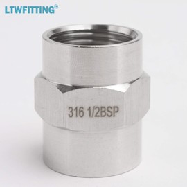 LTWFITTING Bar Production Stainless Steel 316 Pipe Fitting 1/2-Inch Female BSPP Coupling Boat Air Fuel(Pack of 5)