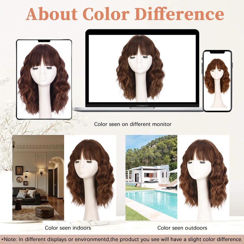 Lativ Brown Highlight Wigs for Women Short Wavy Curly Bob