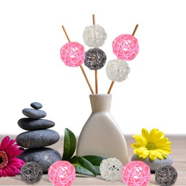 Decorative Wicker Rattan Balls 15pcs-Ins Style Color Decor for Vase Filler Wedding Birthday Party Table Decoration, Artcraft and Kindergarten Decor-White Pink Grey