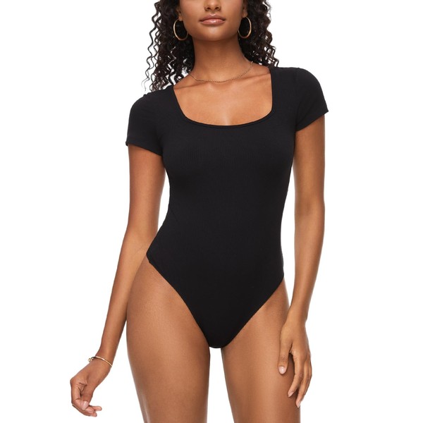 COMFREE Body Women's Bodysuit Elegant Short Sleeve Top Square Neck