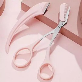 눈섭깍이가위 눈썹 숱정리 미용 빗가위 셀프 눈썹정리칼 2종세트 Eyebrow Scissor Eyebrow Trimmer Beauty Comb Scissors Self Eyebrow Trimmer 2 Piece Set [Pink (2 types, 1 set)]