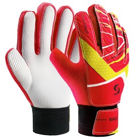 Sportout Kids Goalkeeper Gloves, Soccer Gloves with Double Wrist Protection and Non-Slip Wear Resistant Latex Material to Prevent Injuries (Red, Size 4 Suitable for 4 to 5 Years Old)