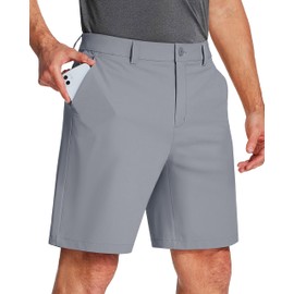 MAGCOMSEN Hiking Shorts for Men with Pockets Casual Golf Shorts Dry Fit Cargo Short Summer Long Shorts Flat Front Shorts Light Grey 34