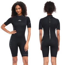 XUKER Mens Shorty Wetsuit Women, 3mm Back Zip Diving Suit Neoprene Short Sleeve Thermal Wet Suit for Diving Snorkeling Surfing Swimming