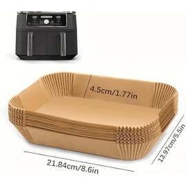 Air Fryer Disposable Paper Liners, Round/Square/Rectangle, 50pcs/100pcs, Non-Stick Parchment Paper for Ninja Dual Air Fryer 50pcs/100pcs (100, Rectangle-21x13x4.5cm)