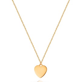 day.berlin Liv Women's Heart Necklace 18 K Gold-Plated Necklace 45 + 5 cm, Variable Length with Heart Pendant (15 x 15 mm), Chain Made of 316L Stainless Steel, Nickel-Free and Waterproof, Stainless