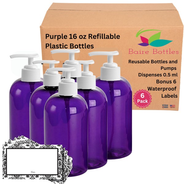 Baire Bottles 16 oz Empty Refillable Plastic Pump Bottles Dispenser