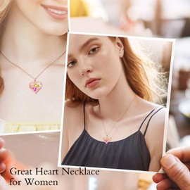 Tourmaline and Citrine Necklace 18k Rose Gold Mother Daughter Heart October November Birthstone Double Heart Pendant Necklace Anniversary Jewelry Valentine Mothers Day Christmas Birthday Gifts for Women Her Wife Girlfriend Mom