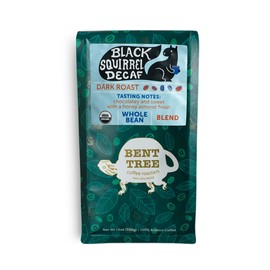 Bent Tree Coffee Roasters Organic Coffee, 12oz (Black Squirrel Decaf), Whole Bean Coffee, Dark Roast, USDA Organic, Sweet and Honey Finish, Chocolate and Honey Almond Notes