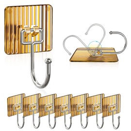 UYCCIMB Acrylic Adhesive Hooks for Hanging Heavy Duty 44lb(Max),Coat and Towel Hooks,Wall Hooks Waterproof and Oilproof for Bathroom,Kitchen and Home Sticky Hooks (Transparent Gold, 8 Pack)