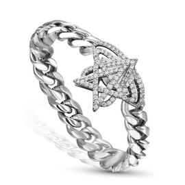 Eioi & Lmnm Hip Hop Silver Miami Cuban Chain Bracelet with Crystal Saturn Planet Star for Men, Stainless Steel Chunky Cuban Chain Bracelet, Rhinestone Star Thick Wristchain, Jewelry Gift for Men, 15 mm Wide 9.3 Inches Long (A)