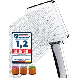 Newentor Shower Head, Water-Saving, Rain Shower with 6 Jet Types, High Pressure, Water-Saving Shower Head, Test Winner (Shower Head without Hose)