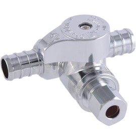 SharkBite 1/2 x 1/2 x 1/4 Inch OD Compression Crimp Tee Stop, Quarter Turn, Brass Plumbing Fitting, PEX Pipe, PE-RT, UC24983Z