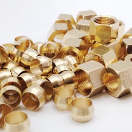 (120-Pack) Brass 3/8'' OD Tube Compression Fittings, Include 100Pcs Compression Sleeve Ferrule and 20Pcs Compression Nut Use with Copper Aluminum in Water Gasoline Oil Vacuum lines