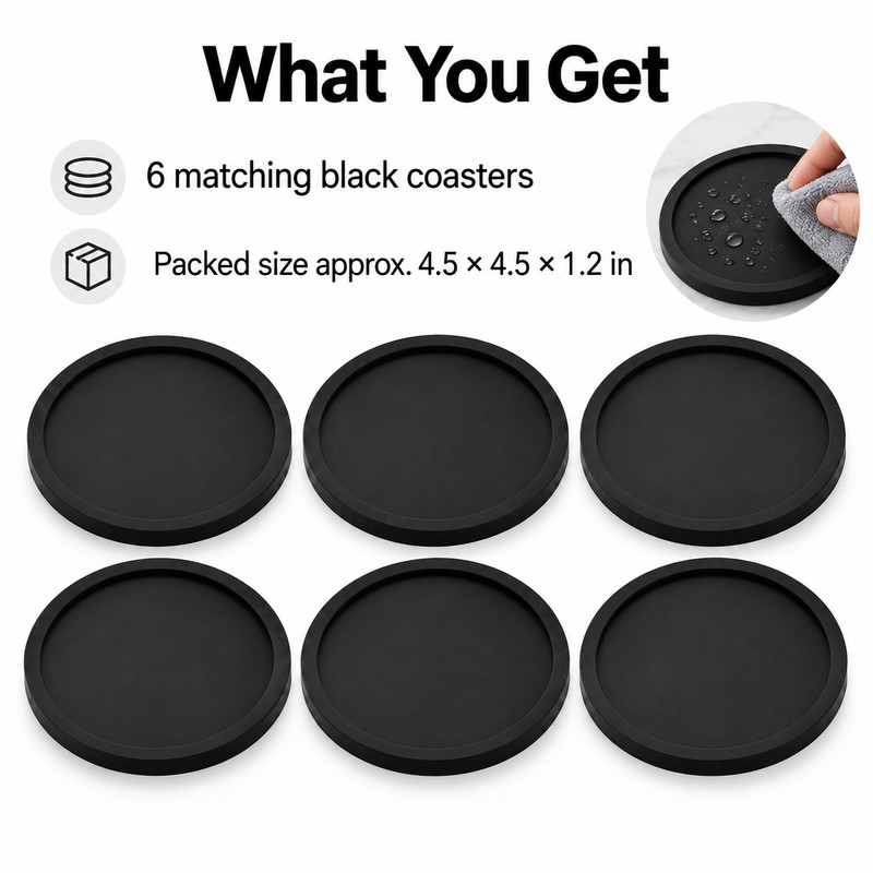 Non-Slip Silicone Drink Coasters Set of 6 – Heat-Resistant Table