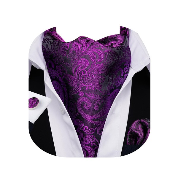Barry.Wang Purple Ascot Cravat Tie Set for Men with Pocket