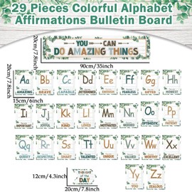 gisgfim Greenery Eucalyptus Alphabet Affirmations Bulletin Board Positive Alphabet Cutouts Motivational Inspirational Poster ABC Charts Letters Poster for Classroom Wall Decor Back to School Supplies