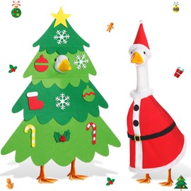 Silicherry 2 Set Christmas Goose Outfit Porch Lawn 23" Plastic Goose Clothes for Xmas Outdoor Patio Yard Decor(Santa Claus)