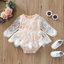 FYMNSI Newborn Baby Girl Lace Romper, Ruffle, Sleeveless Bodysuit, One-Piece Princess Bodysuit with Headband Set, White + lace.