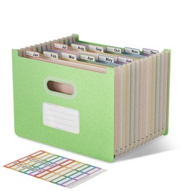 Accordion File Organizer, 12 Pockets Wheat Straw Expanding File Folders, Upright & Open Top, Monthly Bill Receipt Organizer, 100% BPA Free, Return to Nature, Healthy Living, Letter/A4 Size-Mint Green
