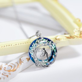 AOBOCO Romantic Crystal Necklace for Women 925 Sterling Silver Tree of Life I Love You Necklace Wedding Anniversary Valentine's Day Jewellery Gift for Wife Girlfriend Fiancee, Crystal