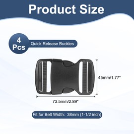 MECCANIXITY Quick Side Release Buckles 32mm / 1-1/4" Dual Adjustable No Sewing Clips Snaps Plastic Clasp Fastener for Webbing Straps Backpack Belt Dog Collars, Black, Pack of 4